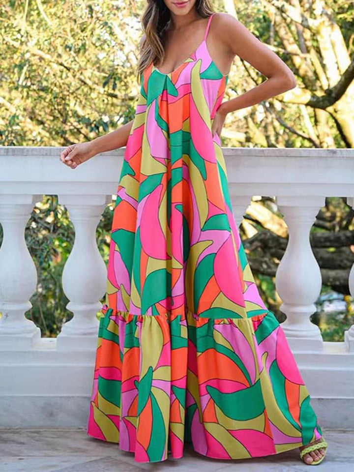 Joanna- Backless Halter Printed Dresses