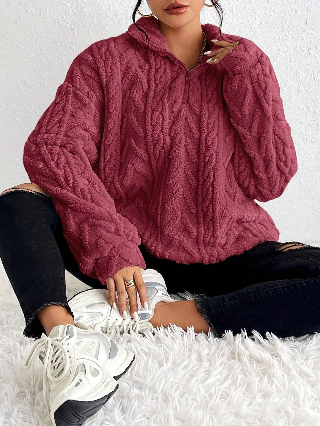 Fiona | Braided Zip-Up Pullover