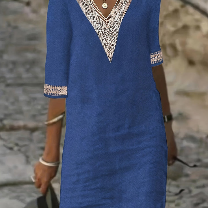 Wendy-V-Neck Lace Half-Sleeve Dress