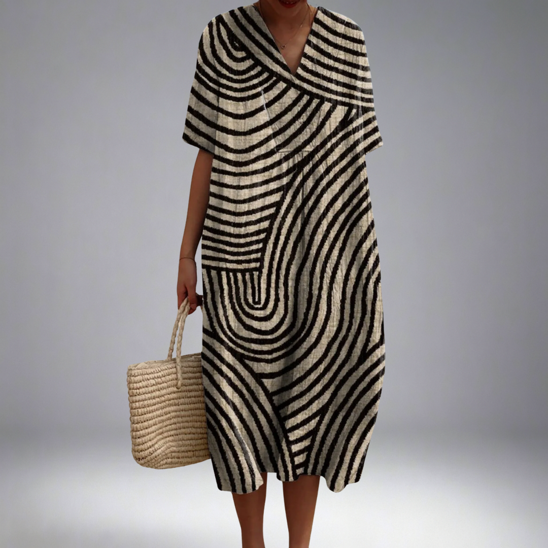 Hazel Geometric Hand Drawn Circle Line Pattern Print Flowy Dress