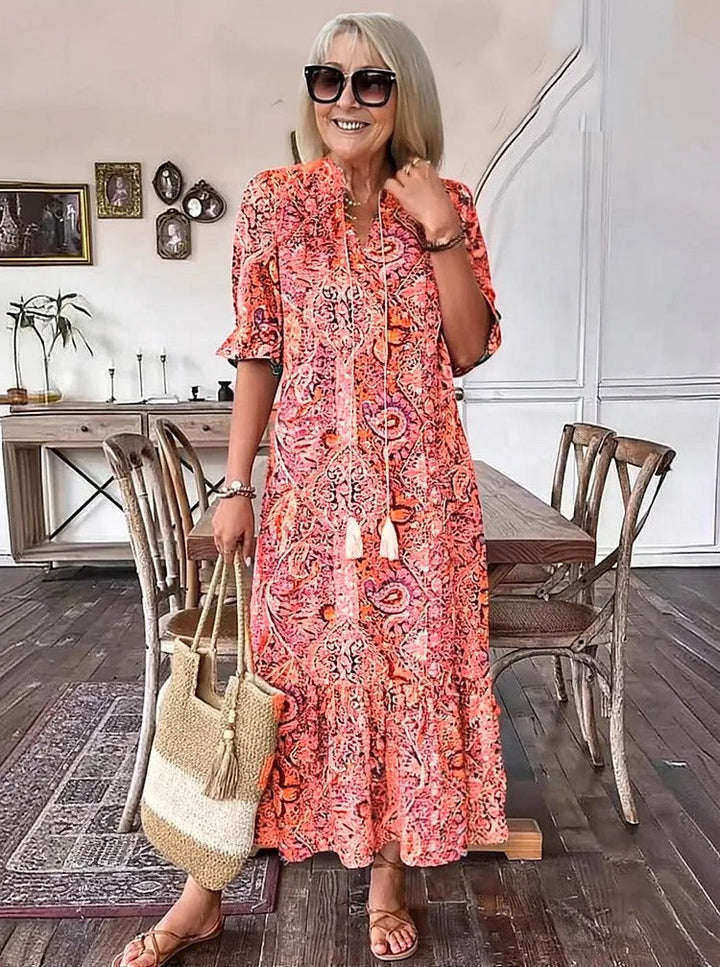 Mevelyn - Bohemian Paisley Tassel Tie Dress