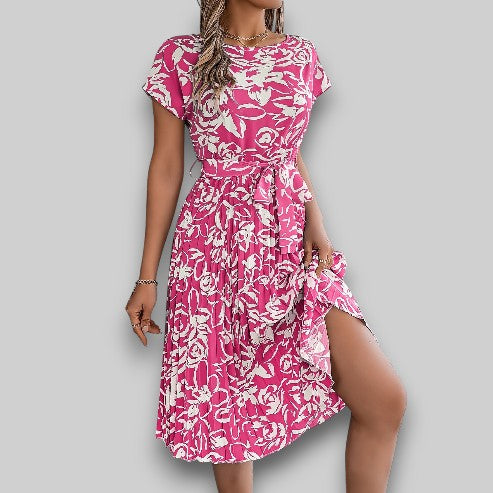 Monica | Elegant Floral Dress with Waist Belt
