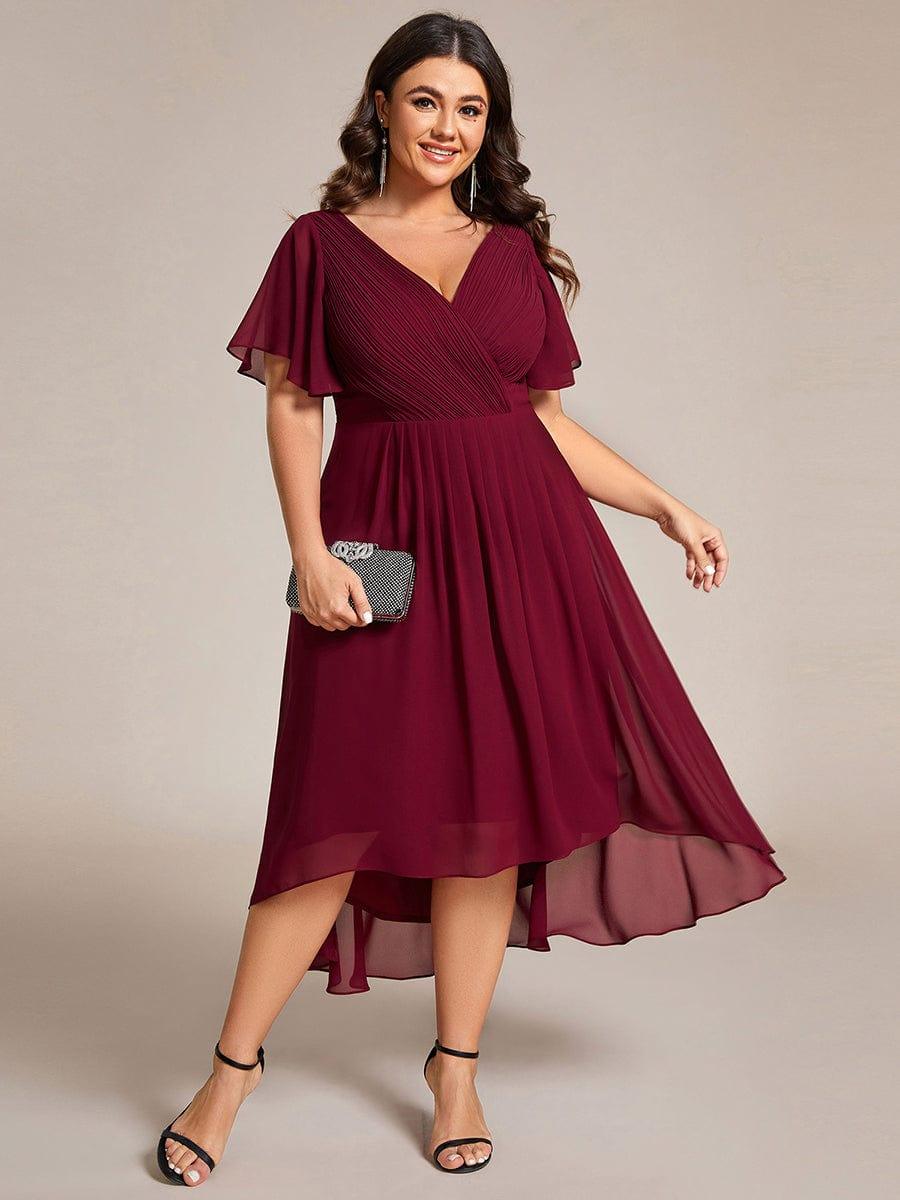 FAYE™ |Plus Size V-Neck High-Low Chiffon Wedding Guest Dress