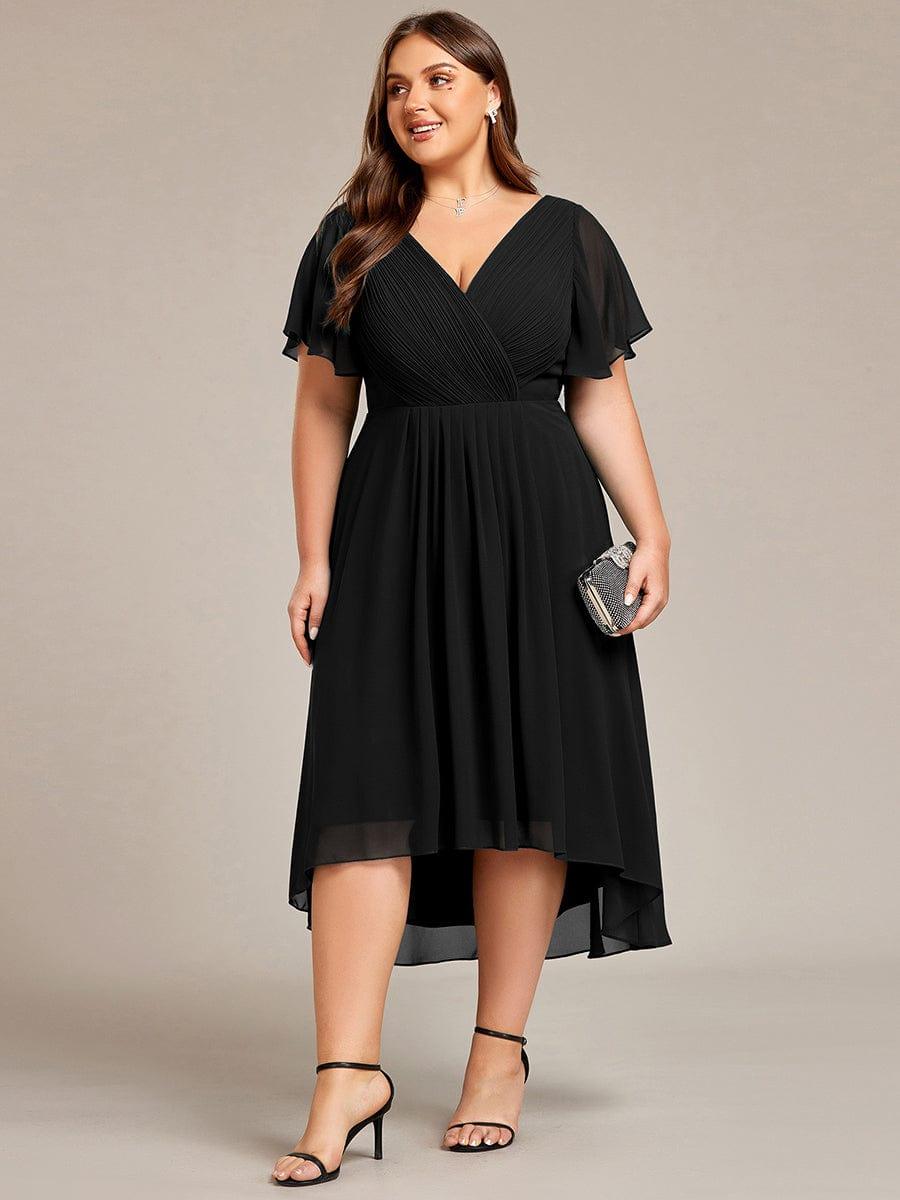 FAYE™ |Plus Size V-Neck High-Low Chiffon Wedding Guest Dress