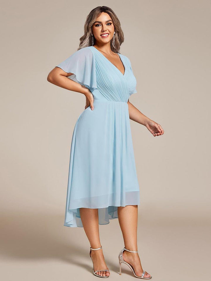 FAYE™ |Plus Size V-Neck High-Low Chiffon Wedding Guest Dress