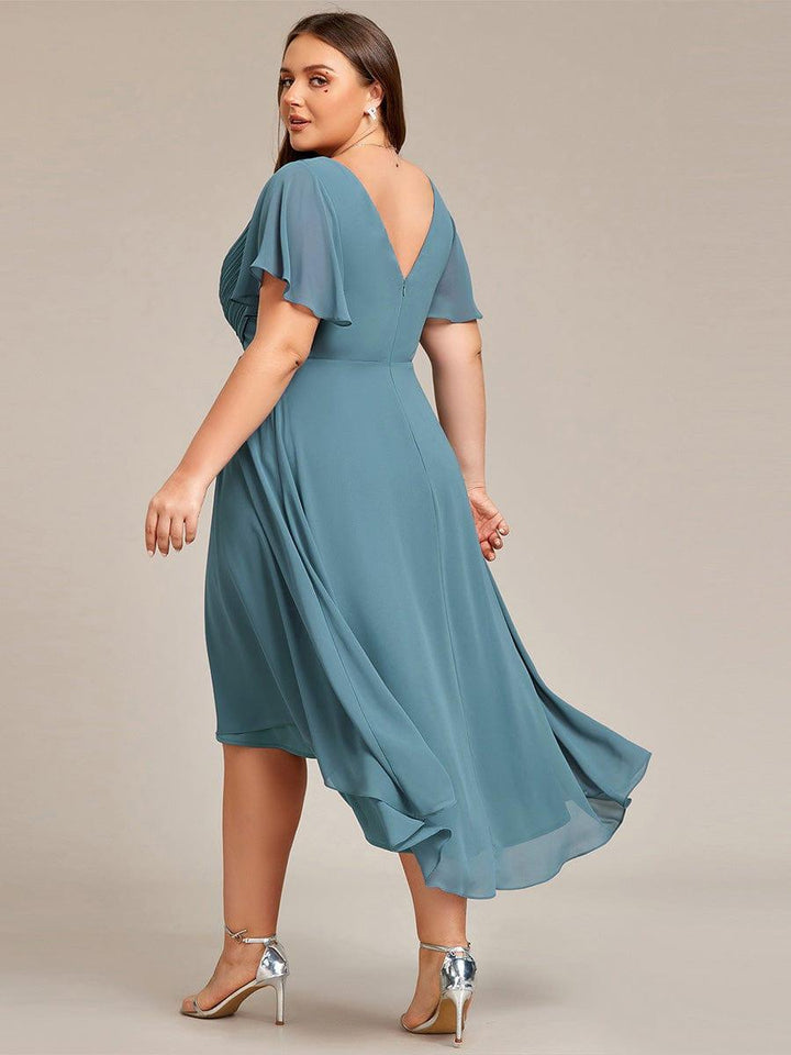 FAYE™ |Plus Size V-Neck High-Low Chiffon Wedding Guest Dress