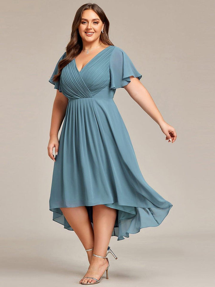FAYE™ |Plus Size V-Neck High-Low Chiffon Wedding Guest Dress