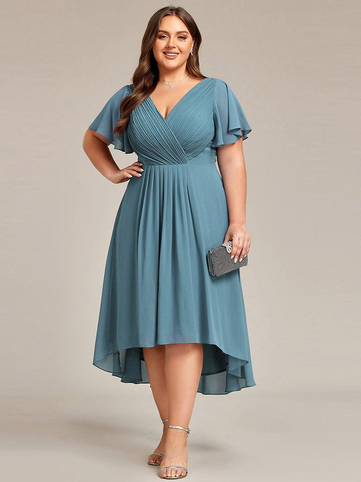FAYE™ |Plus Size V-Neck High-Low Chiffon Wedding Guest Dress