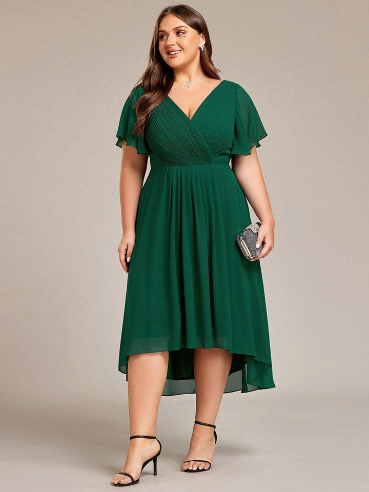 FAYE™ |Plus Size V-Neck High-Low Chiffon Wedding Guest Dress