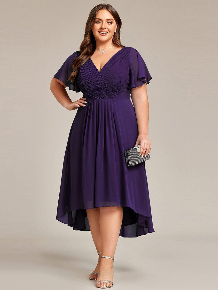 FAYE™ |Plus Size V-Neck High-Low Chiffon Wedding Guest Dress
