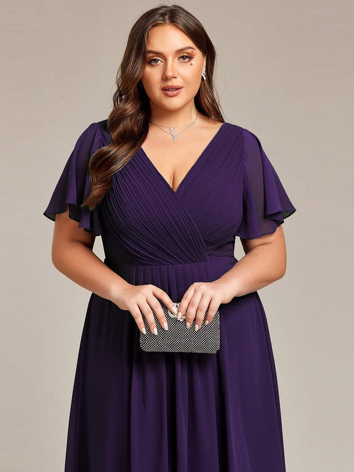 FAYE™ |Plus Size V-Neck High-Low Chiffon Wedding Guest Dress