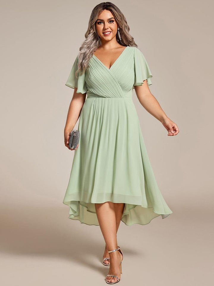 FAYE™ |Plus Size V-Neck High-Low Chiffon Wedding Guest Dress