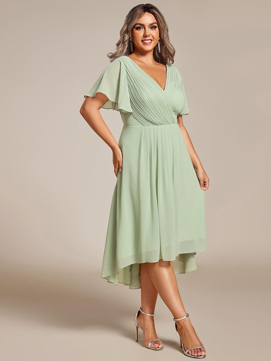 FAYE™ |Plus Size V-Neck High-Low Chiffon Wedding Guest Dress