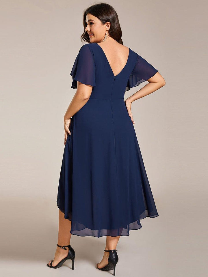 FAYE™ |Plus Size V-Neck High-Low Chiffon Wedding Guest Dress