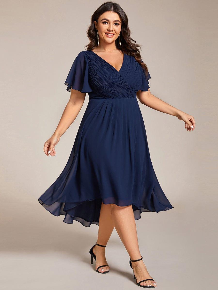 FAYE™ |Plus Size V-Neck High-Low Chiffon Wedding Guest Dress
