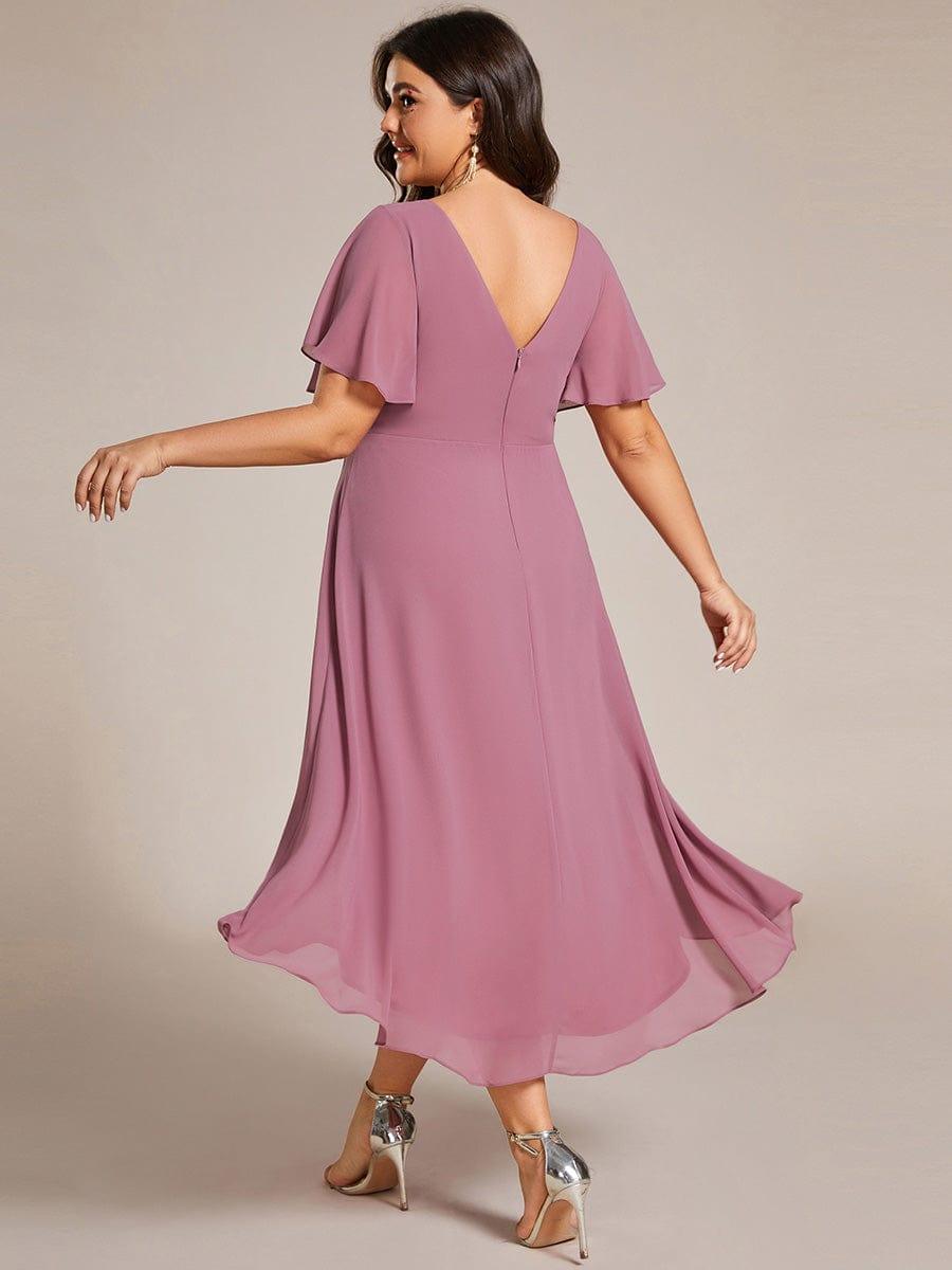 FAYE™ |Plus Size V-Neck High-Low Chiffon Wedding Guest Dress