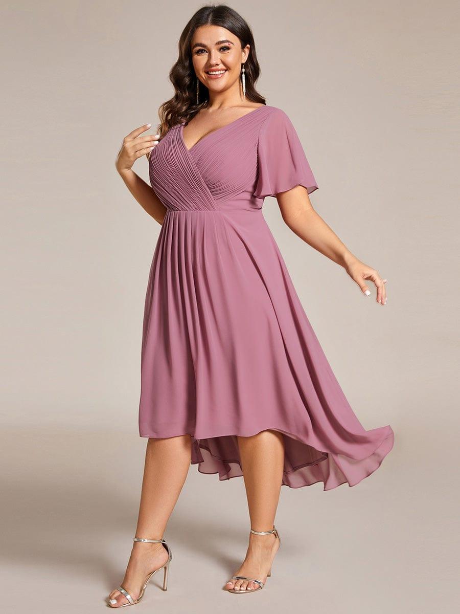 FAYE™ |Plus Size V-Neck High-Low Chiffon Wedding Guest Dress