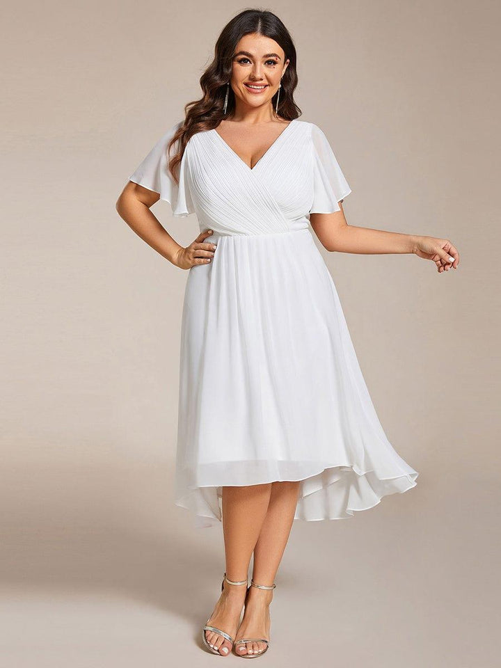 FAYE™ |Plus Size V-Neck High-Low Chiffon Wedding Guest Dress