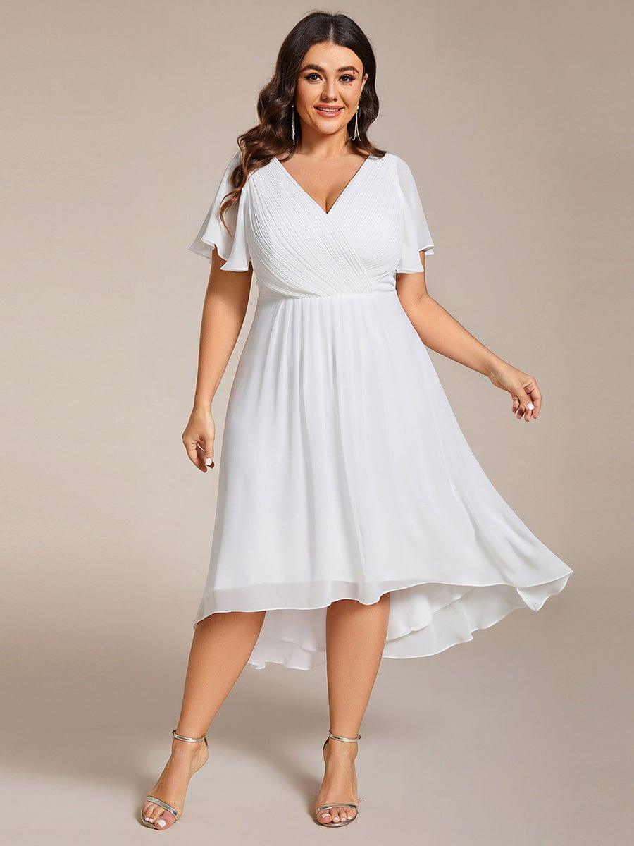 FAYE™ |Plus Size V-Neck High-Low Chiffon Wedding Guest Dress