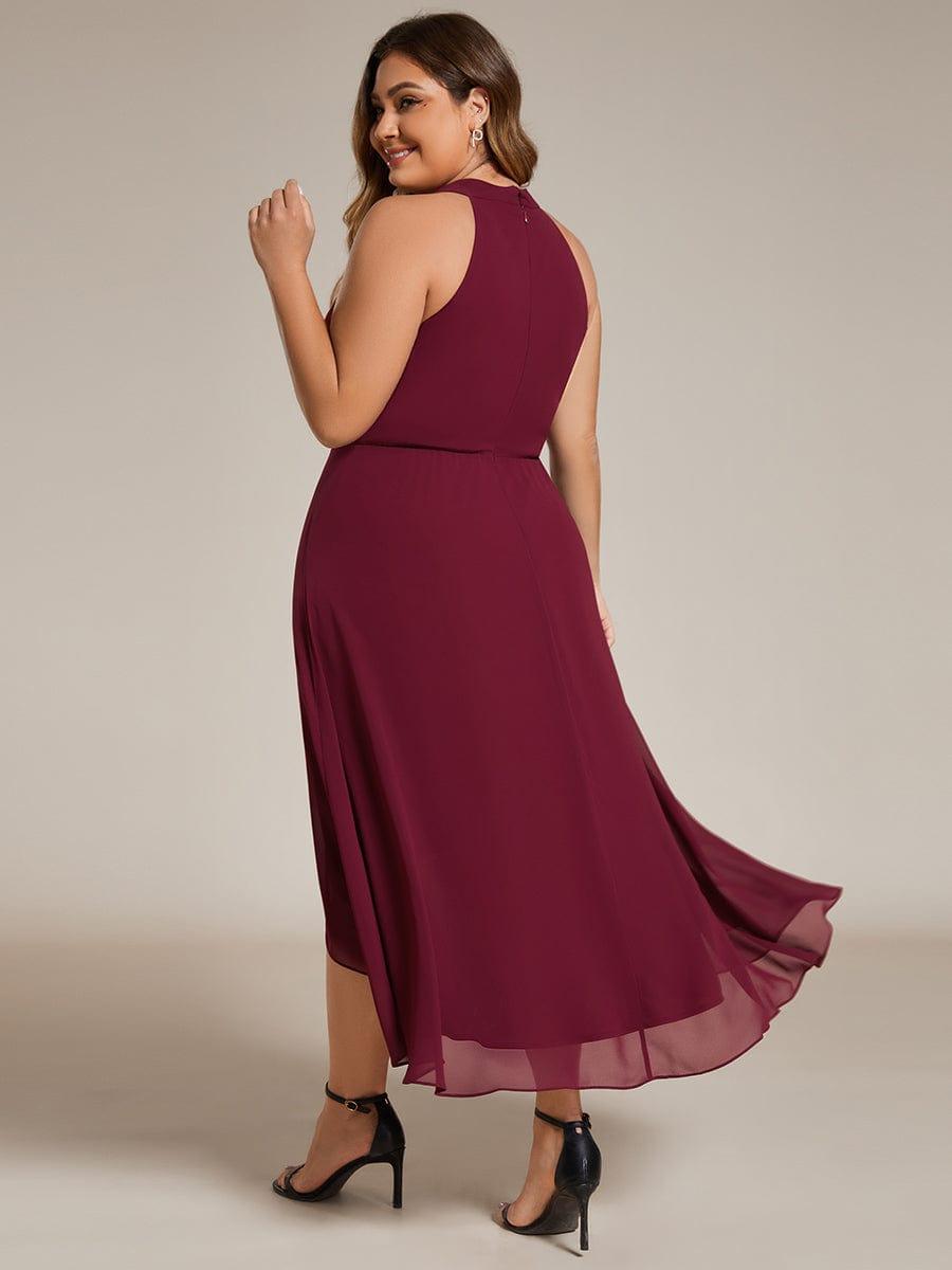 Roseta™-|Midi A Line Sleeveless Halter Neck Wedding Guest Dress in Chiffon