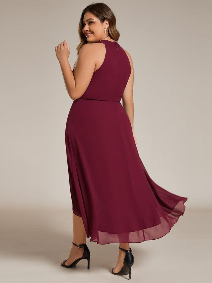 Roseta™-|Midi A Line Sleeveless Halter Neck Wedding Guest Dress in Chiffon