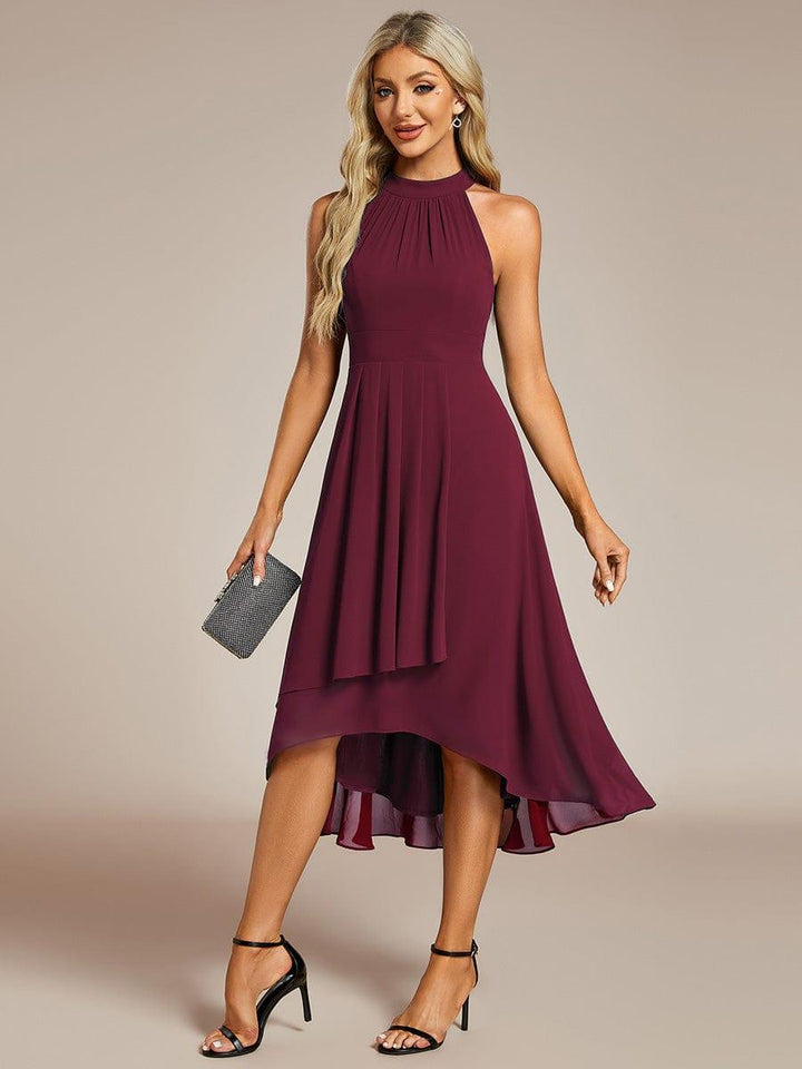 Roseta™-|Midi A Line Sleeveless Halter Neck Wedding Guest Dress in Chiffon