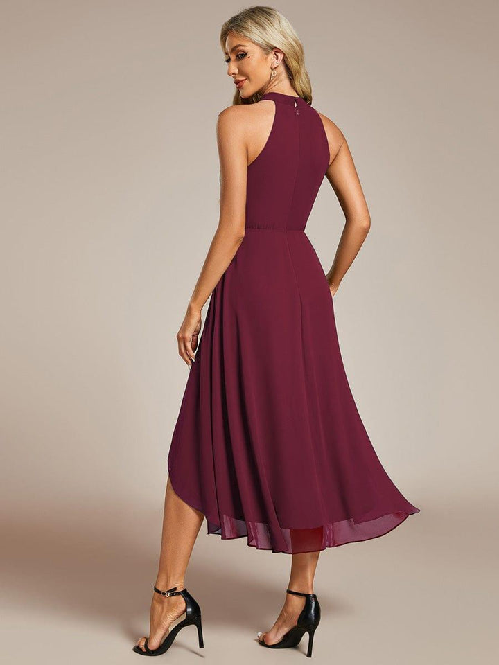 Roseta™-|Midi A Line Sleeveless Halter Neck Wedding Guest Dress in Chiffon