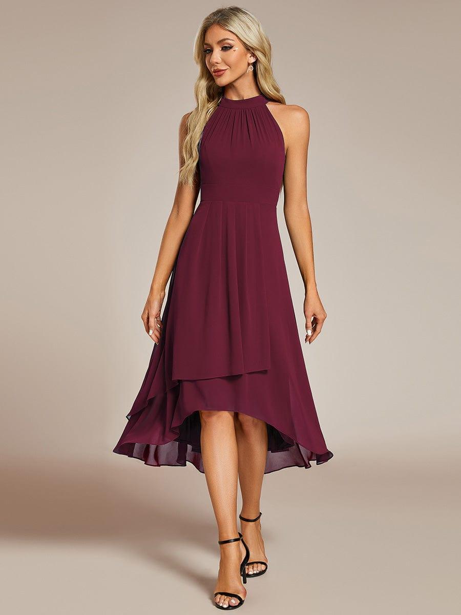 Roseta™-|Midi A Line Sleeveless Halter Neck Wedding Guest Dress in Chiffon