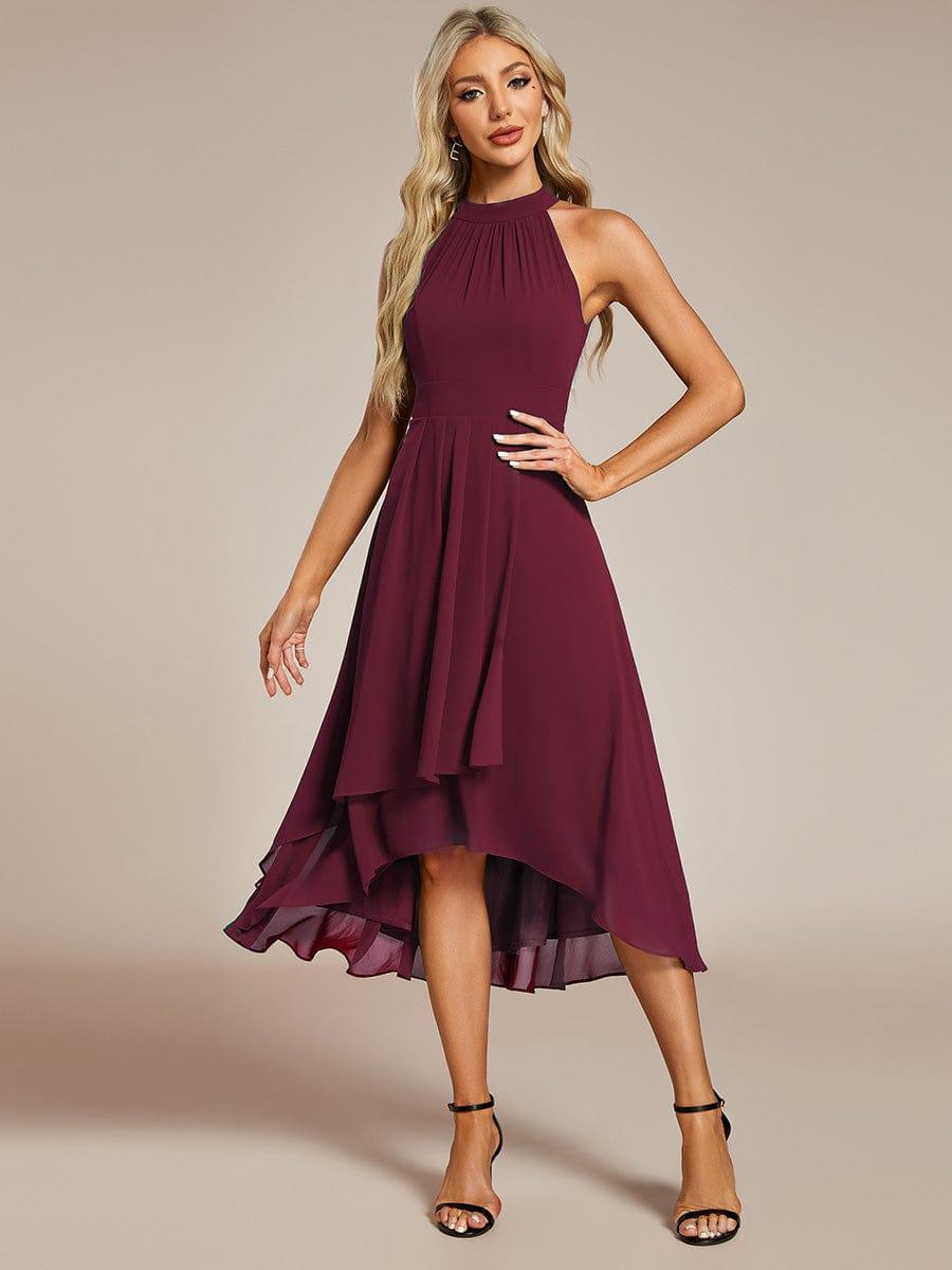 Roseta™-|Midi A Line Sleeveless Halter Neck Wedding Guest Dress in Chiffon