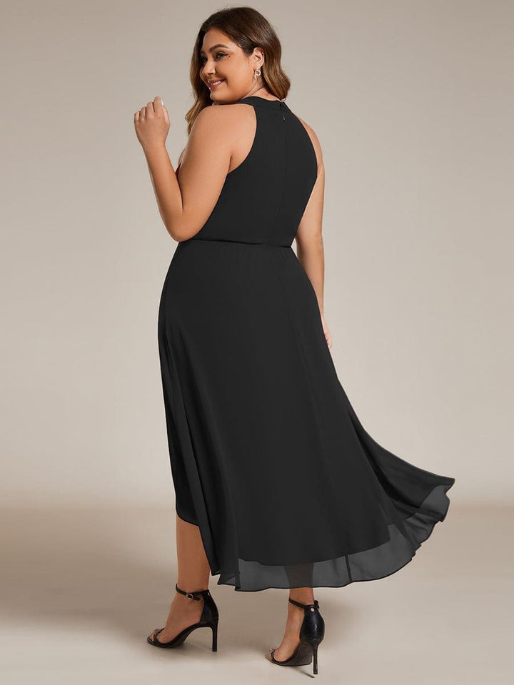 Roseta™-|Midi A Line Sleeveless Halter Neck Wedding Guest Dress in Chiffon