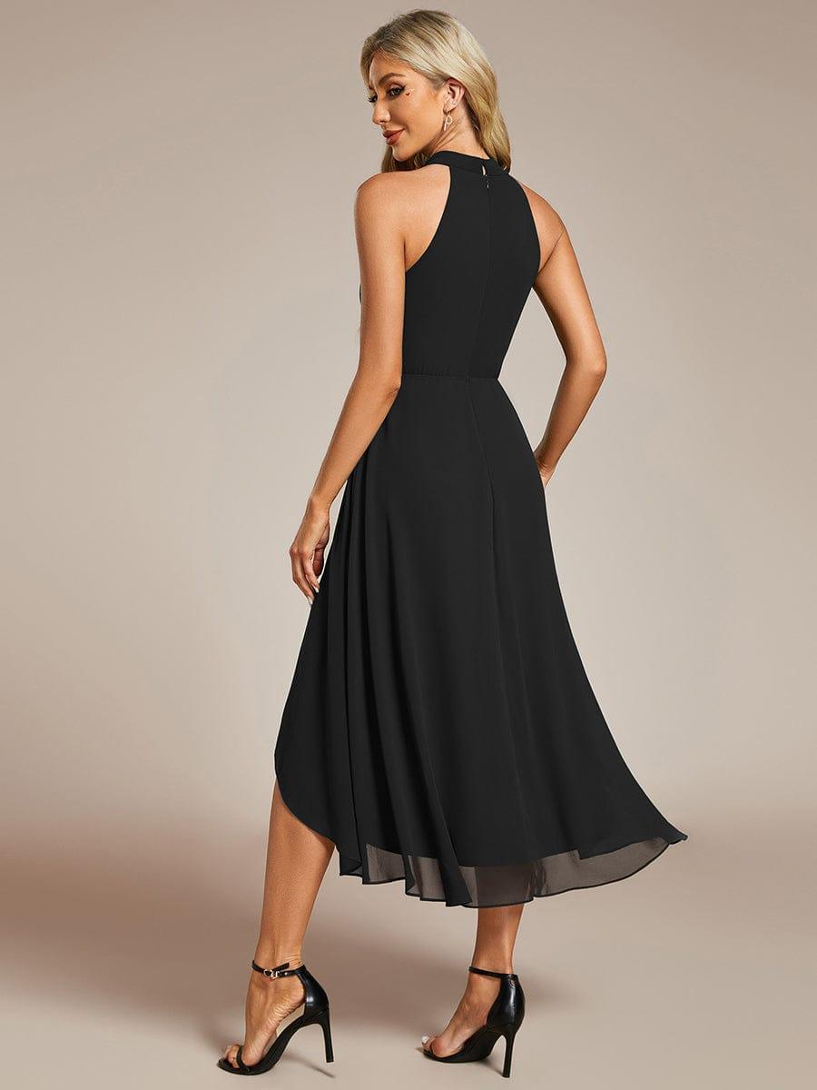 Roseta™-|Midi A Line Sleeveless Halter Neck Wedding Guest Dress in Chiffon