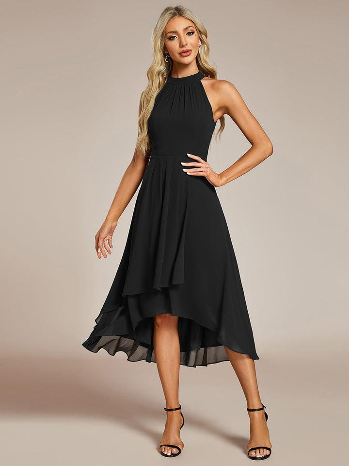 Roseta™-|Midi A Line Sleeveless Halter Neck Wedding Guest Dress in Chiffon