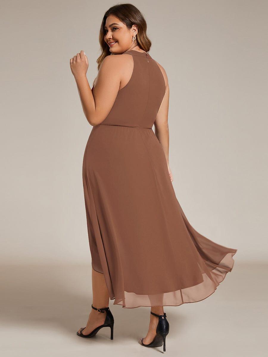 Roseta™-|Midi A Line Sleeveless Halter Neck Wedding Guest Dress in Chiffon