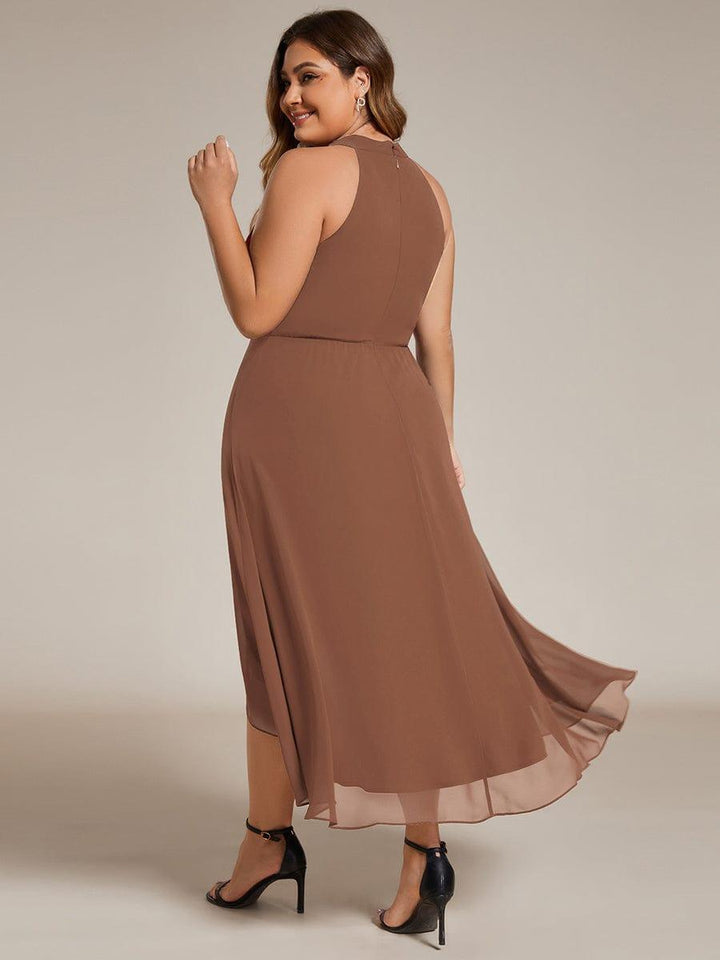 Roseta™-|Midi A Line Sleeveless Halter Neck Wedding Guest Dress in Chiffon