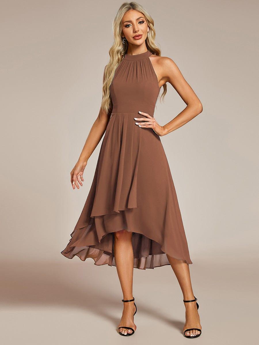 Roseta™-|Midi A Line Sleeveless Halter Neck Wedding Guest Dress in Chiffon