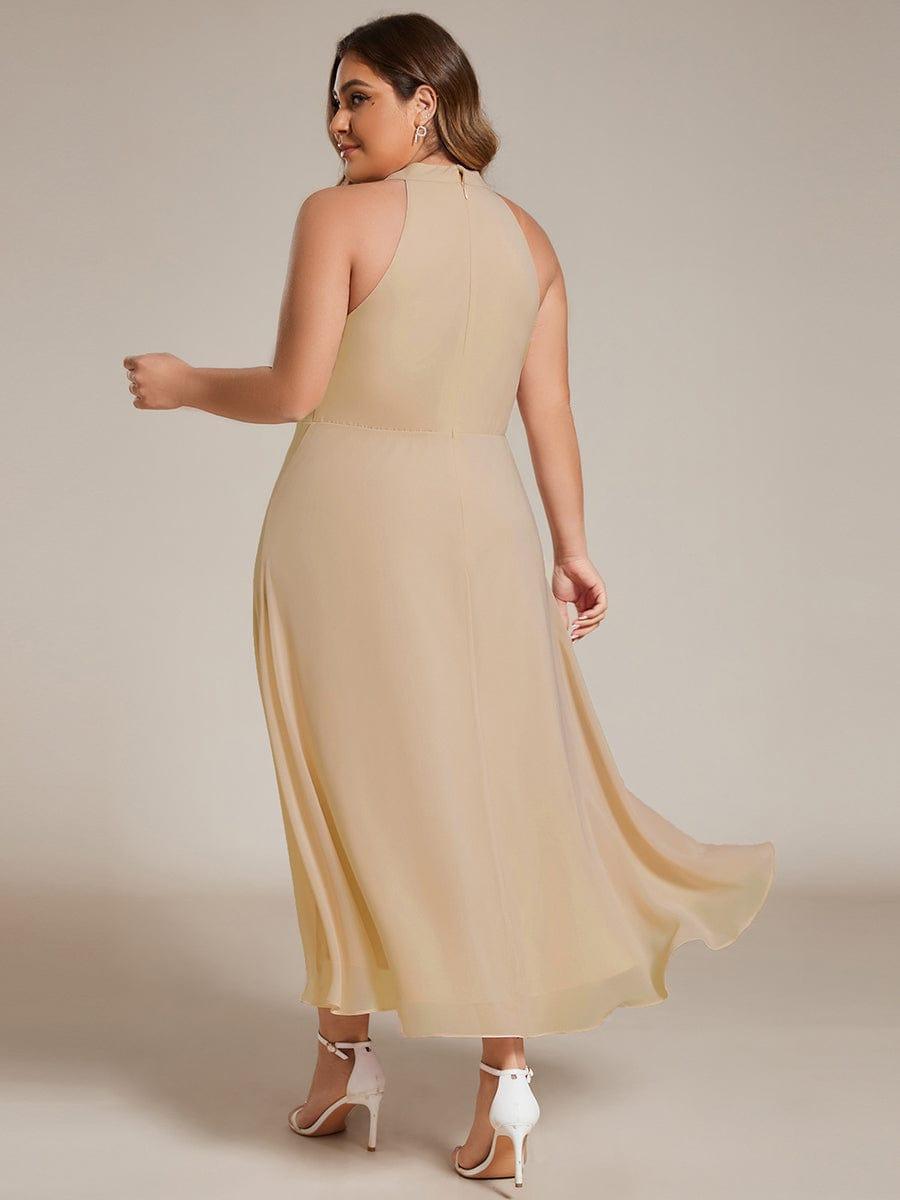 Roseta™-|Midi A Line Sleeveless Halter Neck Wedding Guest Dress in Chiffon