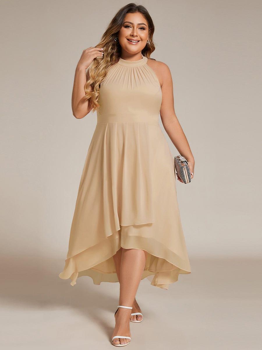 Roseta™-|Midi A Line Sleeveless Halter Neck Wedding Guest Dress in Chiffon