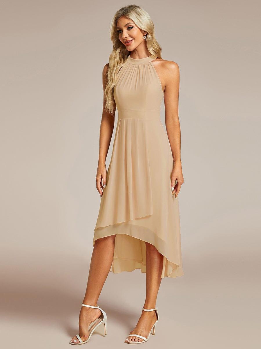 Roseta™-|Midi A Line Sleeveless Halter Neck Wedding Guest Dress in Chiffon