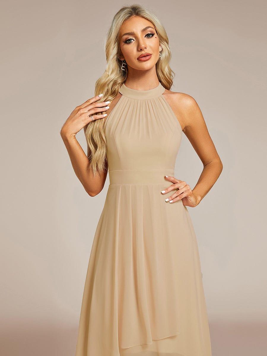 Roseta™-|Midi A Line Sleeveless Halter Neck Wedding Guest Dress in Chiffon