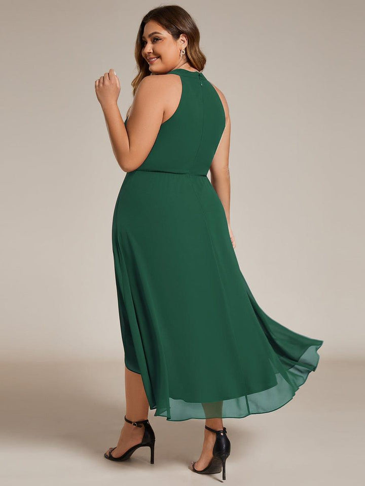 Roseta™-|Midi A Line Sleeveless Halter Neck Wedding Guest Dress in Chiffon