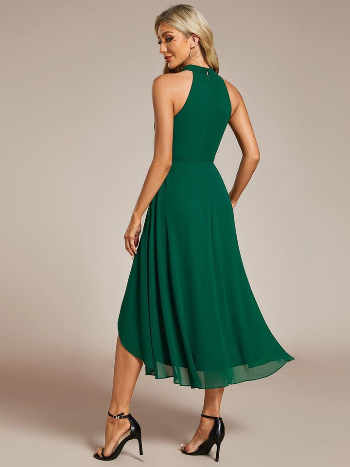 Roseta™-|Midi A Line Sleeveless Halter Neck Wedding Guest Dress in Chiffon