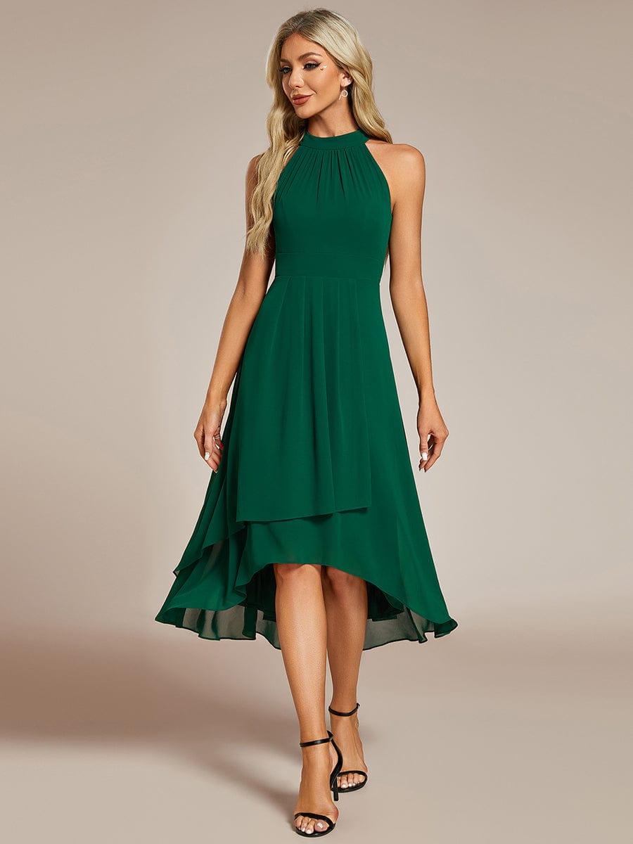 Roseta™-|Midi A Line Sleeveless Halter Neck Wedding Guest Dress in Chiffon