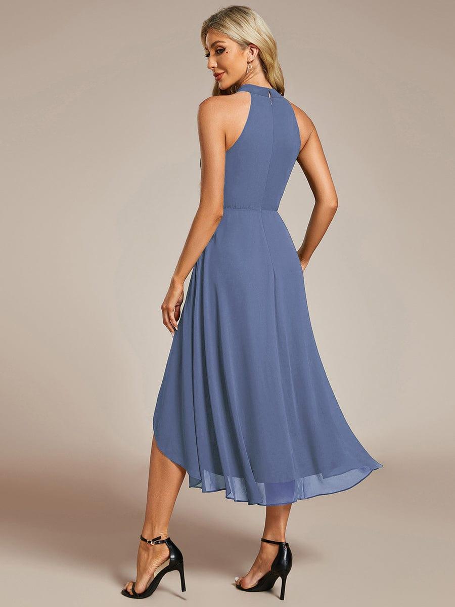 Roseta™-|Midi A Line Sleeveless Halter Neck Wedding Guest Dress in Chiffon