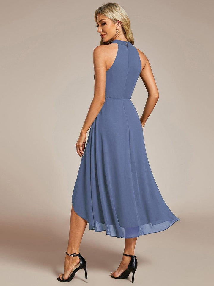 Roseta™-|Midi A Line Sleeveless Halter Neck Wedding Guest Dress in Chiffon