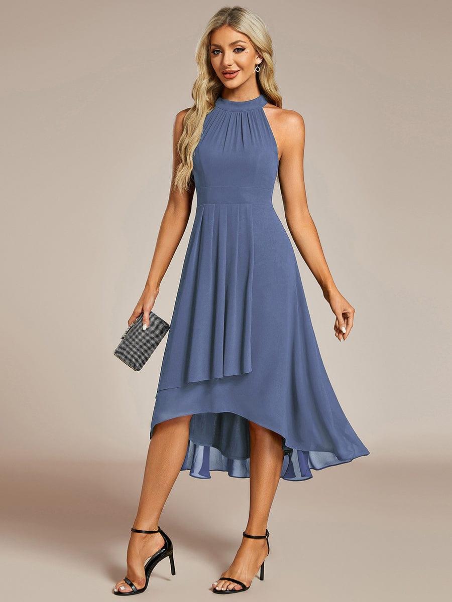 Roseta™-|Midi A Line Sleeveless Halter Neck Wedding Guest Dress in Chiffon