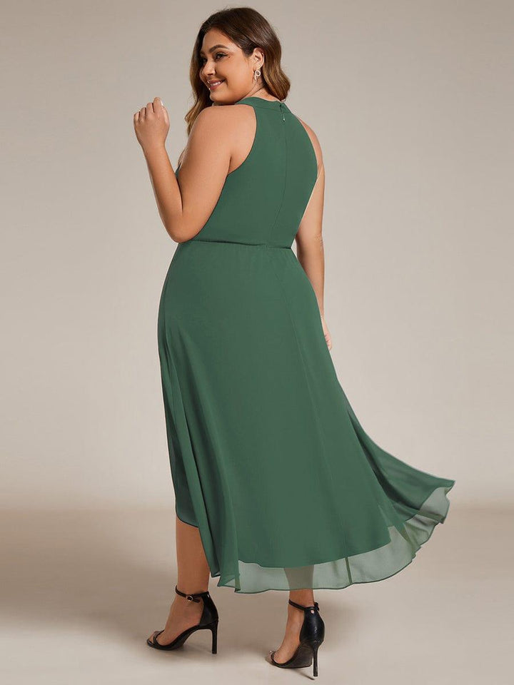Roseta™-|Midi A Line Sleeveless Halter Neck Wedding Guest Dress in Chiffon
