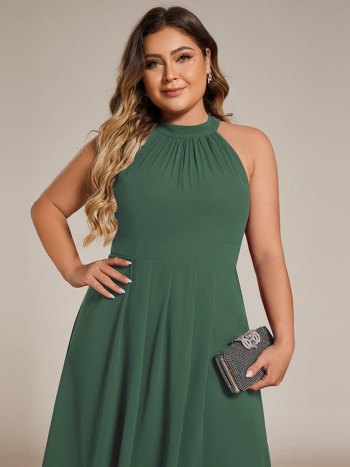 Roseta™-|Midi A Line Sleeveless Halter Neck Wedding Guest Dress in Chiffon