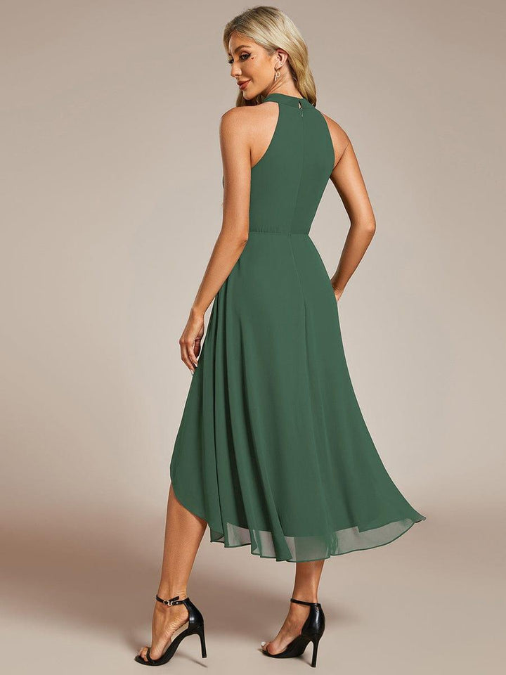 Roseta™-|Midi A Line Sleeveless Halter Neck Wedding Guest Dress in Chiffon