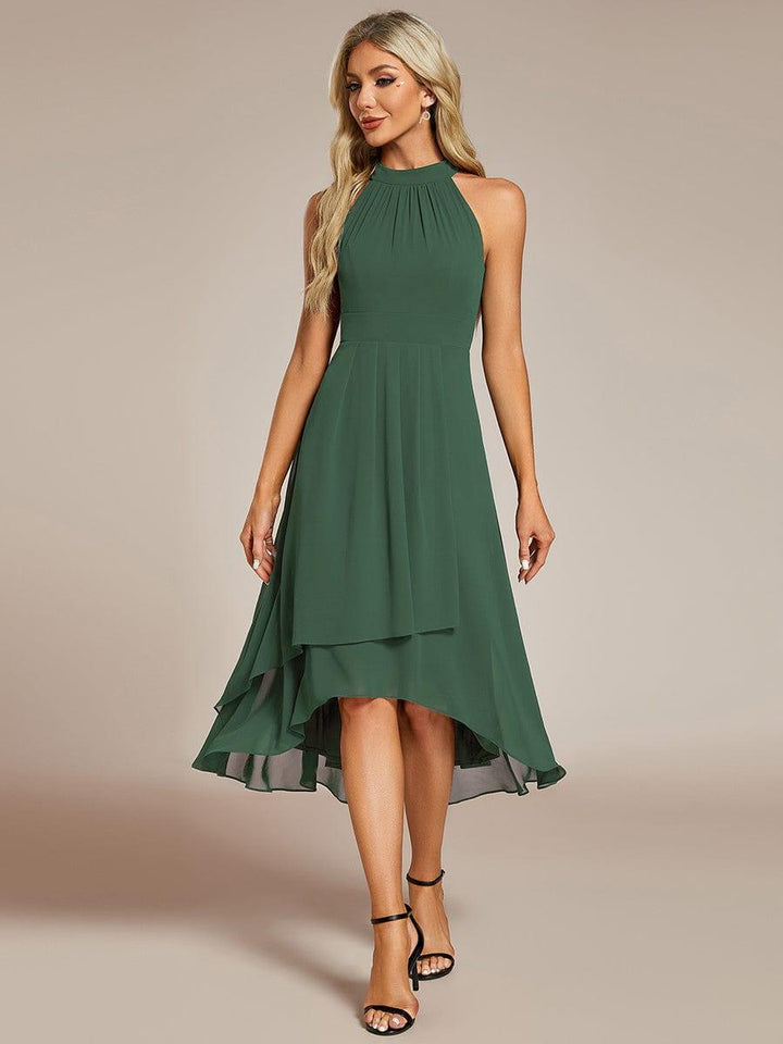 Roseta™-|Midi A Line Sleeveless Halter Neck Wedding Guest Dress in Chiffon