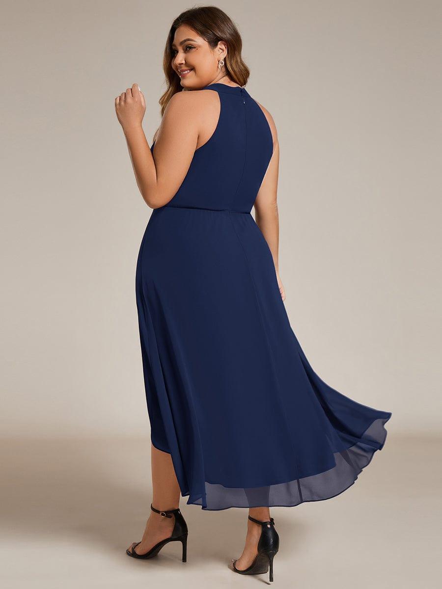 Roseta™-|Midi A Line Sleeveless Halter Neck Wedding Guest Dress in Chiffon